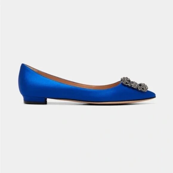 MANOLO BLAHNIK | Hangisi Crystal-Buckle Satin Flat 38.5 8.5 BLUE - Picture 4 of 16